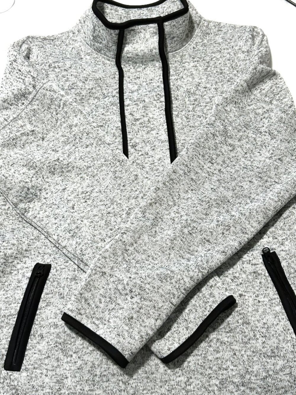 J. Jill Fit gray sweater fleece pullover with pocket & black trim, size L petite - Picture 6 of 6
